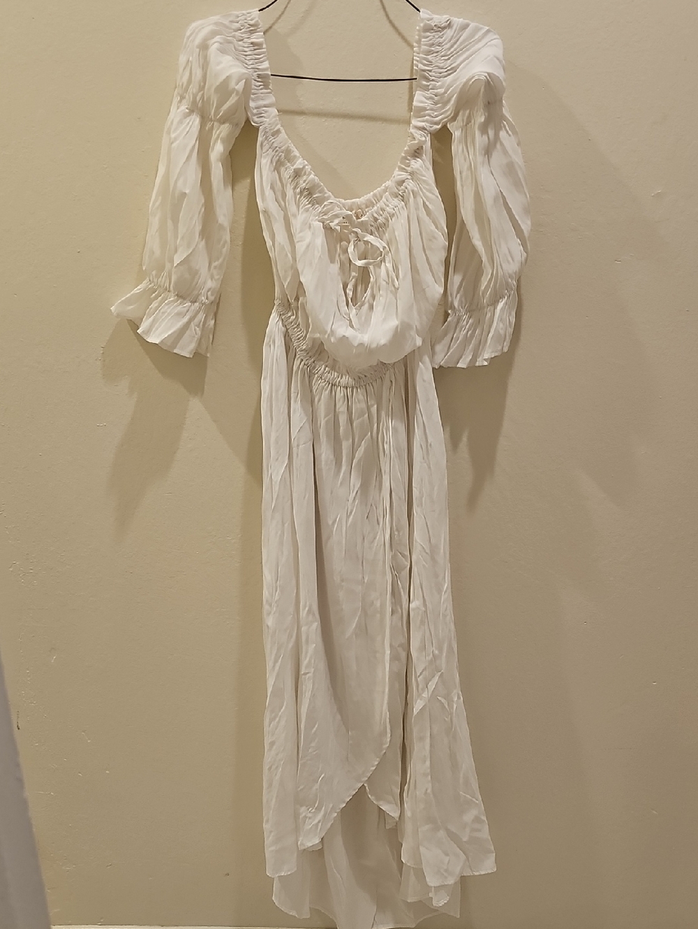 White Bohemian Maxi Dress with Ruching and Tie Detail